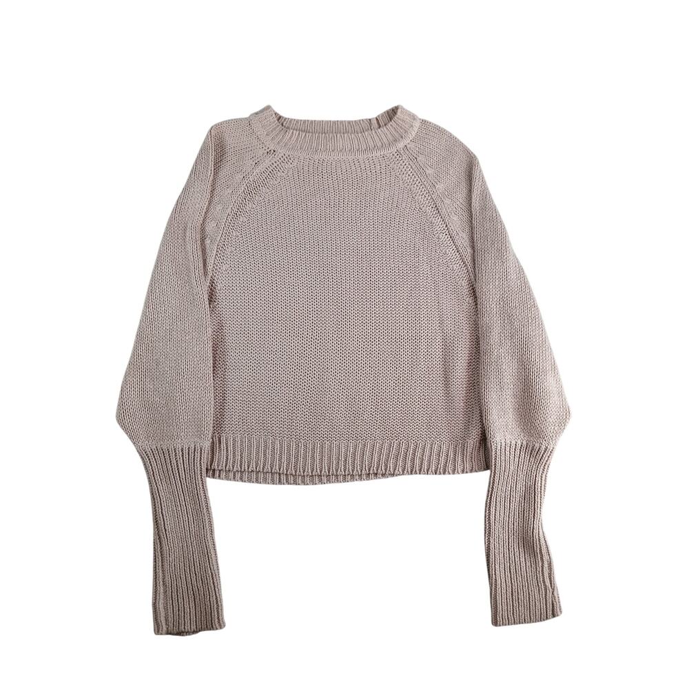 Evereve Sweater Womens Small Pink Knit Cotton Blend Crop Cozy Baggy Warmth